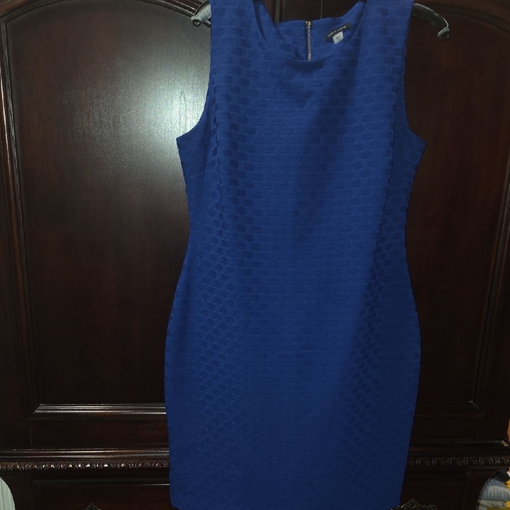 Tommy Hilfiger Cobalt Blue Textured Sleeveless Midi Dress